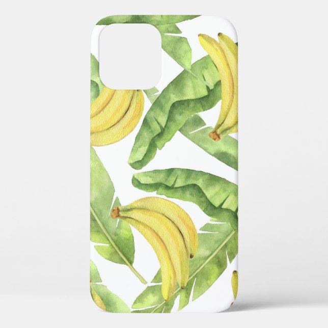 Tropical leaves, bananas, watercolor pattern. Case-Mate iPhone case (Back)