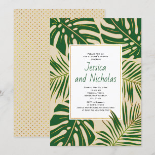 Tropical leaves beige wedding couple's shower invitation