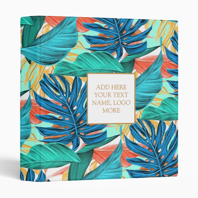 Tropical Leaves Binder - Custom Text Name (Front/Spine)
