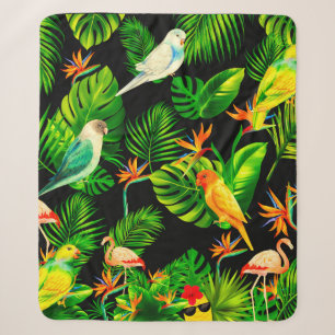 Tropical leaves birds rainforest   sherpa blanket