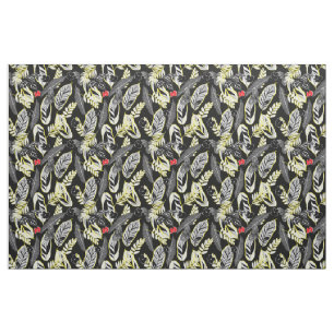 Tropical Leaves Black and Yellow Fabric