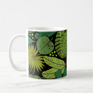 Tropical Leaves Black Background Coffee Mug