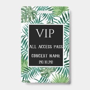 Tropical Leaves Black VIP All Access Pass Concert Badge
