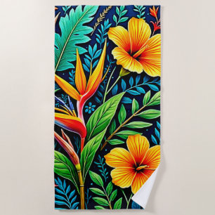 Tropical Leaves Bloom Art Beach Towel