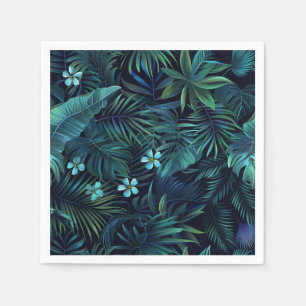 Tropical Leaves & Blue Flowers Napkin
