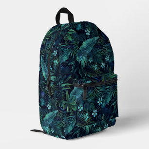 Tropical Leaves Blue Flowers Printed Backpack