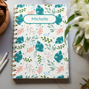 Tropical Leaves Blue Pastel  Spring Foliage custom Notebook