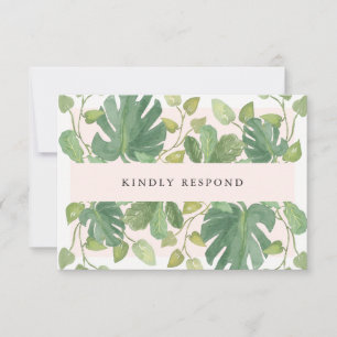 Tropical Leaves   Blush and Green RSVP Meal Choice Card
