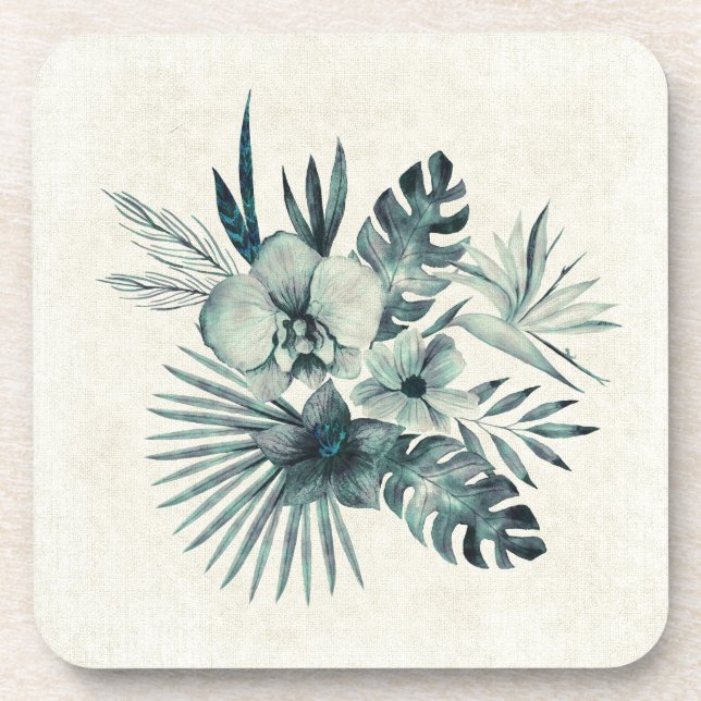Tropical leaves bouquet coaster (Front)