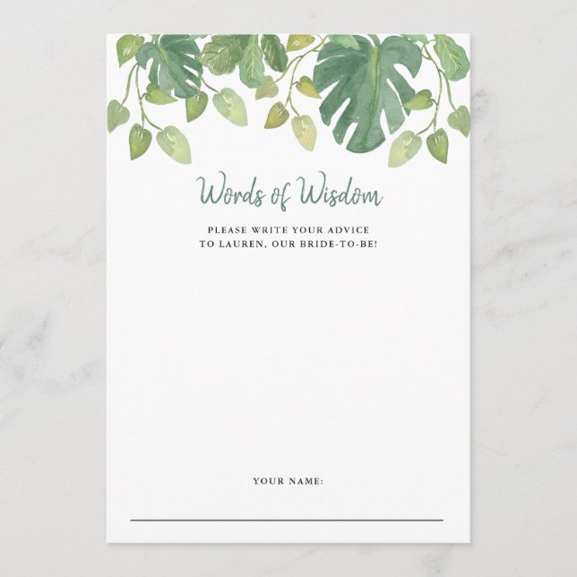 Tropical Leaves | Bridal Shower Advice Card (Front)