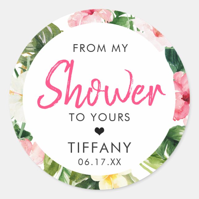 Tropical Leaves Bridal Shower Stickers (Front)