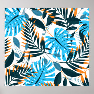 Tropical Leaves Bright White Pattern Poster