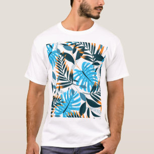 Tropical Leaves Bright White Pattern T-Shirt