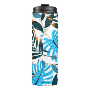 Tropical Leaves Bright White Pattern Thermal Tumbler