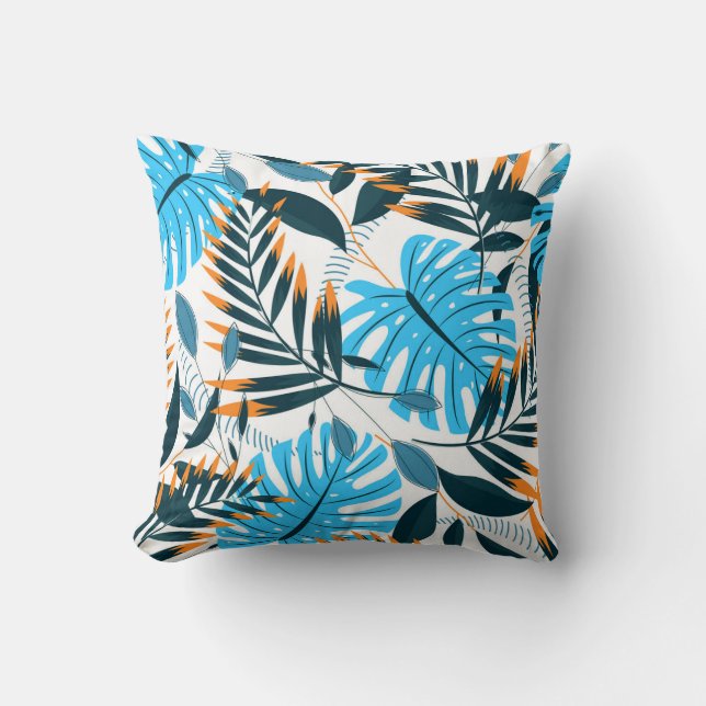 Tropical Leaves Bright White Pattern Throw Pillow (Front)