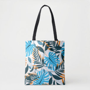 Tropical Leaves Bright White Pattern Tote Bag