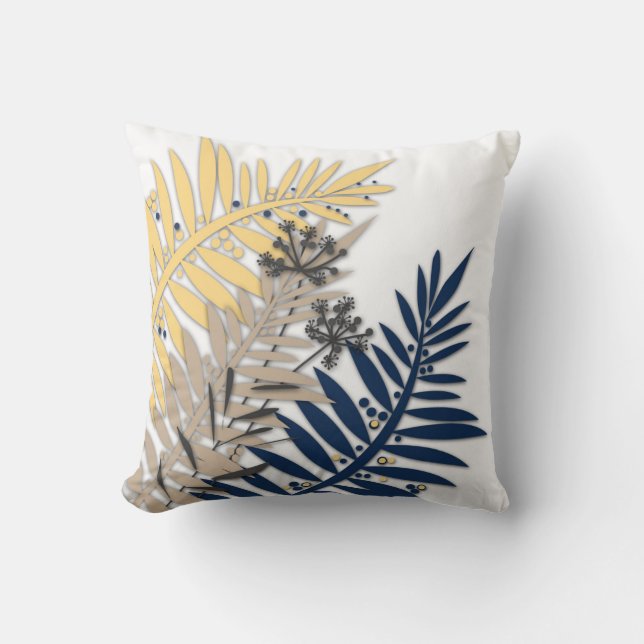 Tropical leaves cartoon abstract in beige colours throw pillow (Front)
