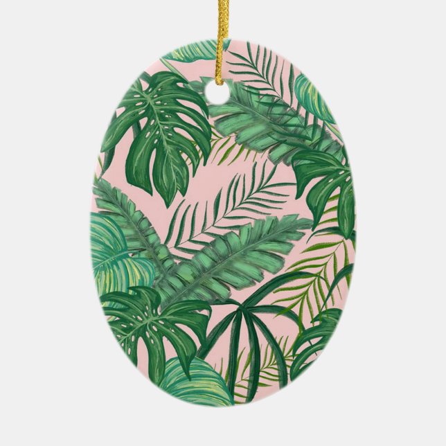 Tropical Leaves Ceramic Ornament (Front)