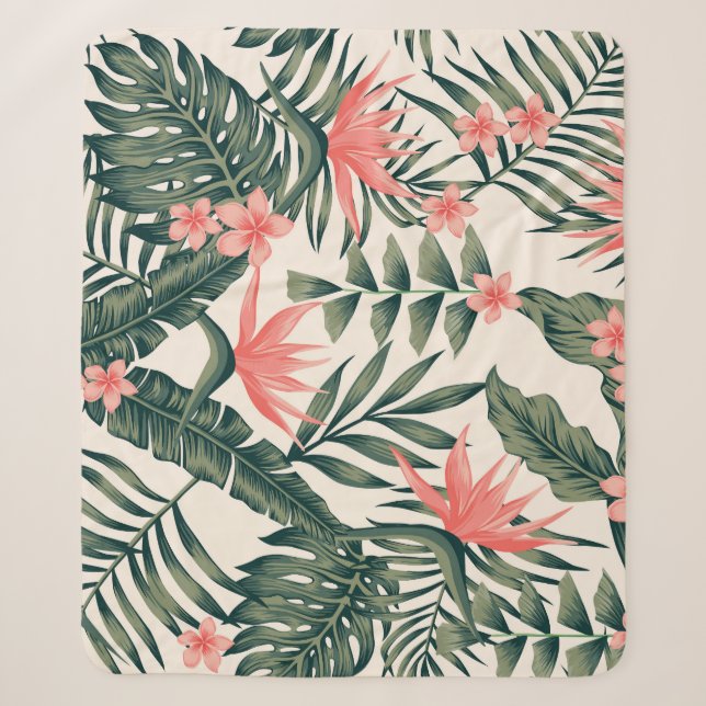 Tropical leaves, cheerful beach wallpaper. sherpa blanket (Front)