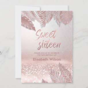 Tropical leaves chic trendy  Rose gold glittery  Invitation