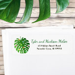 Tropical Leaves Christmas Lights Fun Beach Holiday<br><div class="desc">This fun, modern holiday design features a beautiful tropical leaf on the left-hand side, decorated with glowing multicolored lights. On the right-hand side are a customizable name and address, in green and black in popular hand lettered script and sans serif typography, that you can personalize. This label matches perfectly with...</div>