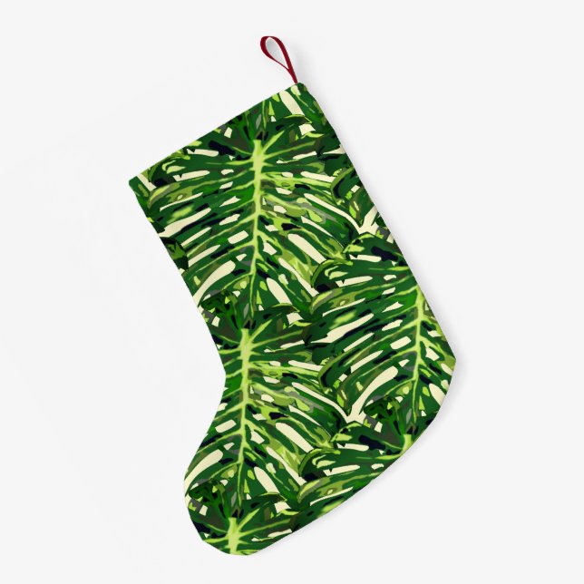 Tropical Leaves Christmas Stocking (Back (Hanging))
