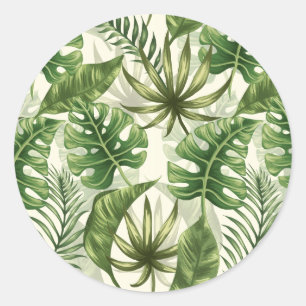 Tropical leaves classic round sticker