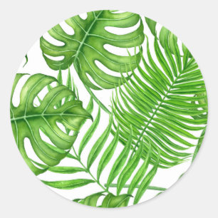 Tropical leaves classic round sticker