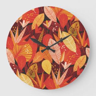 Tropical Leaves: Colourful Geometric Foliage. Large Clock