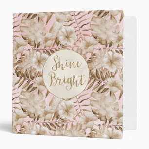 Tropical Leaves Cream Blush Gold Glitter Shine    Binder