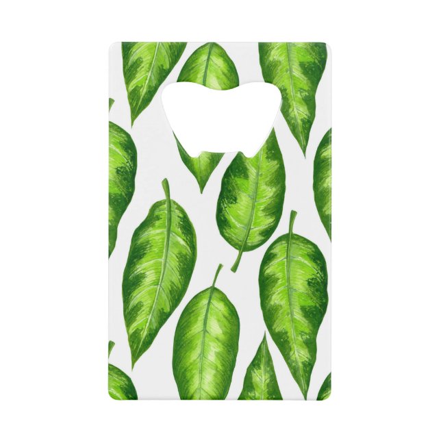 Tropical leaves credit card bottle opener (Front)
