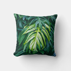 Tropical leaves: dark nature background. throw pillow