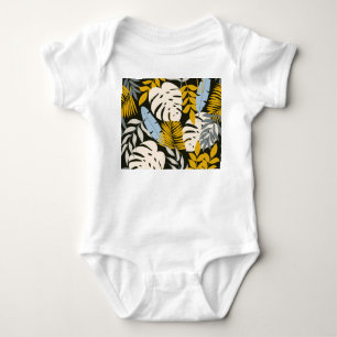 Tropical leaves: dark vintage pattern. baby bodysuit