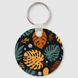 Tropical Leaves: Dark Vintage Seamless. Keychain