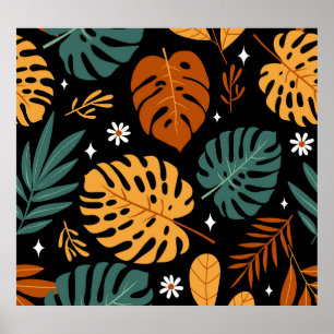 Tropical Leaves: Dark Vintage Seamless. Poster