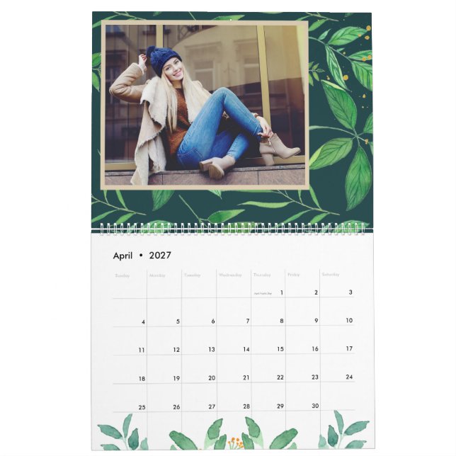 Tropical Leaves Editable Year Photo Calendar (Apr 2027)