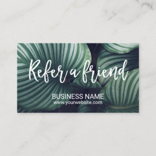 Tropical Leaves Elegant Script Salon Spa Referral