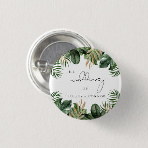 Tropical leaves elegant wedding guest favour 1 inch round button