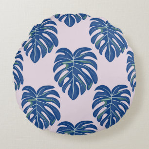 Tropical Leaves Fashionable Seamless Pattern Round Pillow