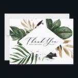 Tropical Leaves Faux Gold Foil Frame Wedding Thank You Card<br><div class="desc">Tropical Leaves Faux Gold Foil Frame Thank You Flat Card | Send thanks with this customizable thank you card. This tropical thank you card features watercolor illustrations of tropical leaves and plants with faux gold foil leaves and black brush watercolor accents. Perfect for summer weddings and other events.</div>