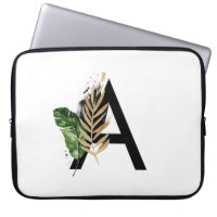 Tropical Leaves Faux Gold Foil Letter A Monogram