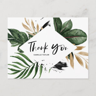 Tropical Leaves Faux Gold Foil Rustic Thank You Postcard