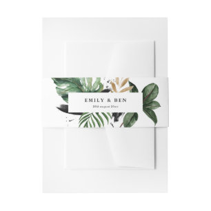 Tropical Leaves Faux Gold Foil Wedding Invitation Belly Band