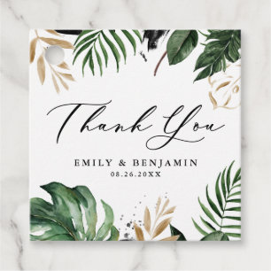 Tropical Leaves Faux Gold Foil Wedding Thank You Favour Tags
