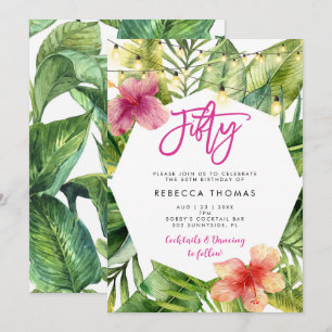 Tropical leaves fifty birthday party invitation