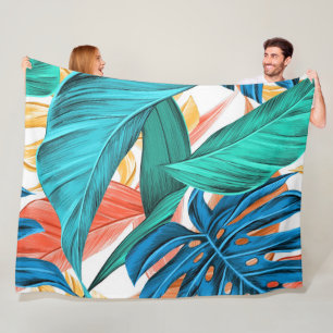 Tropical Leaves Fleece Blanket