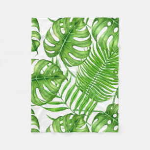 Tropical leaves fleece blanket