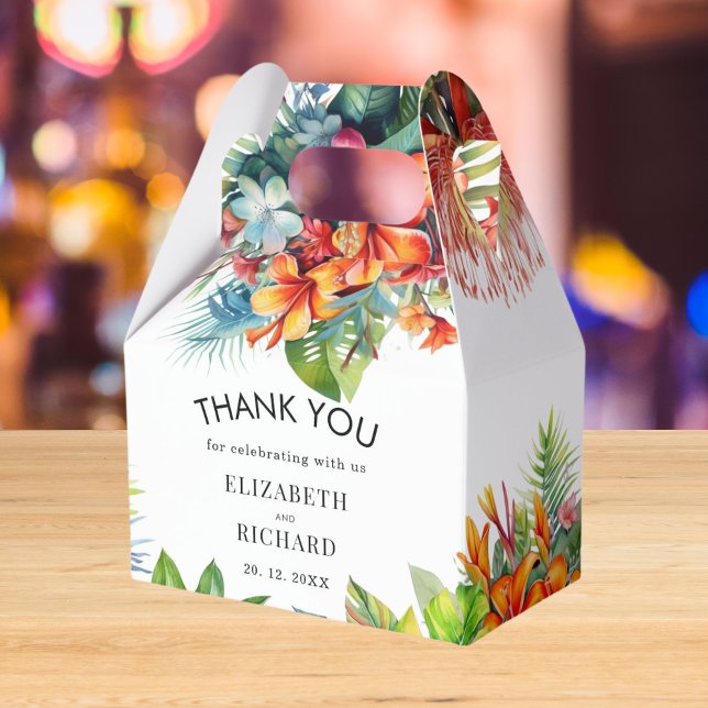 Tropical Leaves Floral Beach Wedding Favor Box (Creator Uploaded)