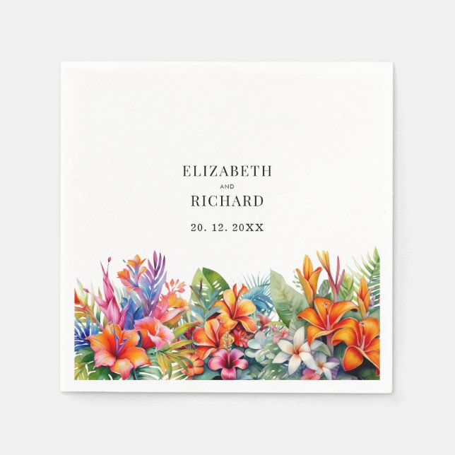 Tropical Leaves Floral Beach Wedding Napkin (Front)