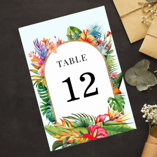 Tropical Leaves Floral Beach Wedding Table Number
